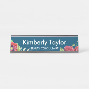 Placa De Nombre Watercolor Red Poppies Oficina de Ilustracion Flor