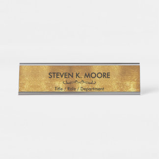 Placa De Nombre Weathered Antique Brass Gold + Blk Custom