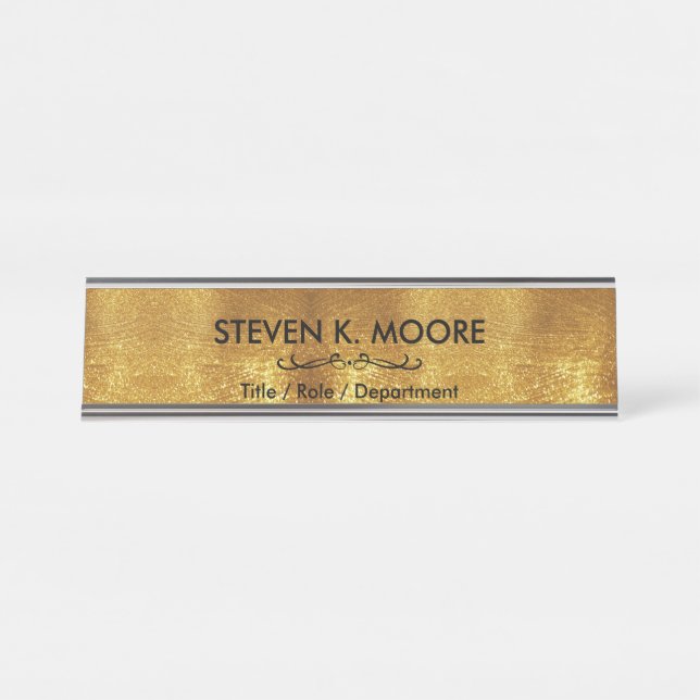 Placa De Nombre Weathered Antique Brass Gold + Blk Custom (Anverso)