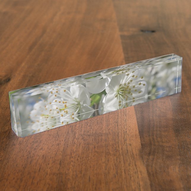 Placa De Nombre white cherry blossom in spring against a blue sky (Lateral)