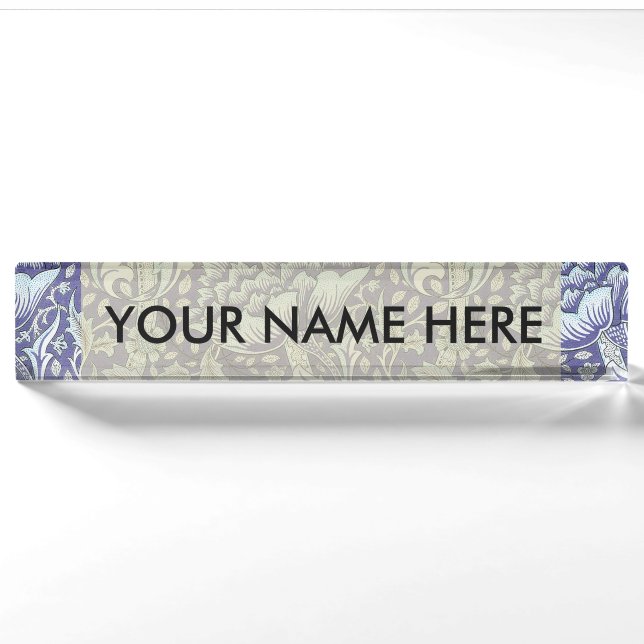 Placa De Nombre William Morris Windrush patrón floral azul (Anverso)