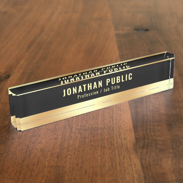 Placa De Nombre Your Custom Text Elegant Template Black And Gold (Lateral)