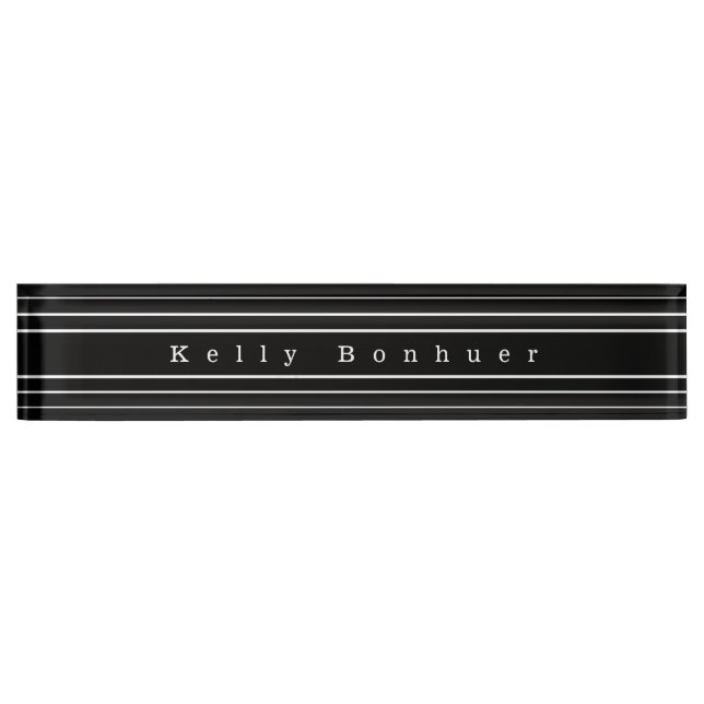 Placa De Nombre Your Custom Text & Modern Stripes | Black & White (Anverso)