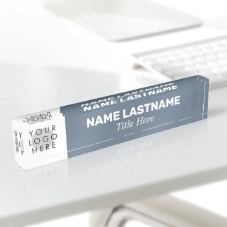 Placa De Nombre Your Logo Modern Name Title Simple Dusty Blue