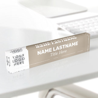 Placa De Nombre Your Logo Taupe Beige Modern Name Title Simple