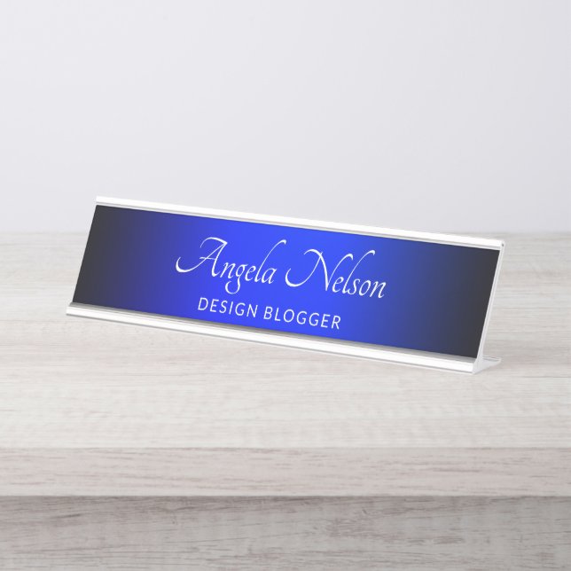 Placa De Nombre Zafiro Azul Ombre Borde Negro (Anverso)