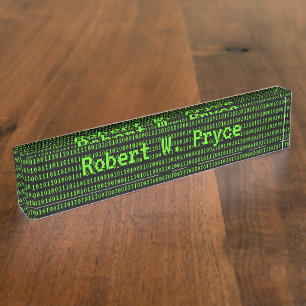 Placa De Nombre Zeroes técnicos Tema informático Verde / Negro