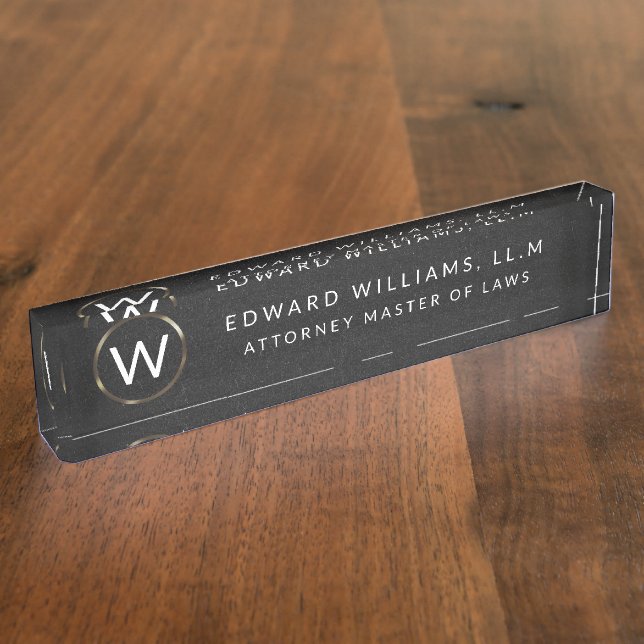 Placa de nombres de escritorio monograma profesion (Lateral)