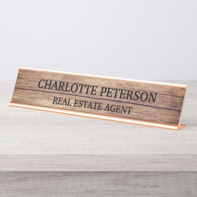 Placa de nombres de escritorio rustico profesional (Anverso)