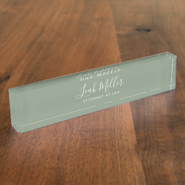Placa de nombres de escritorio verde sage profesio (Lateral)