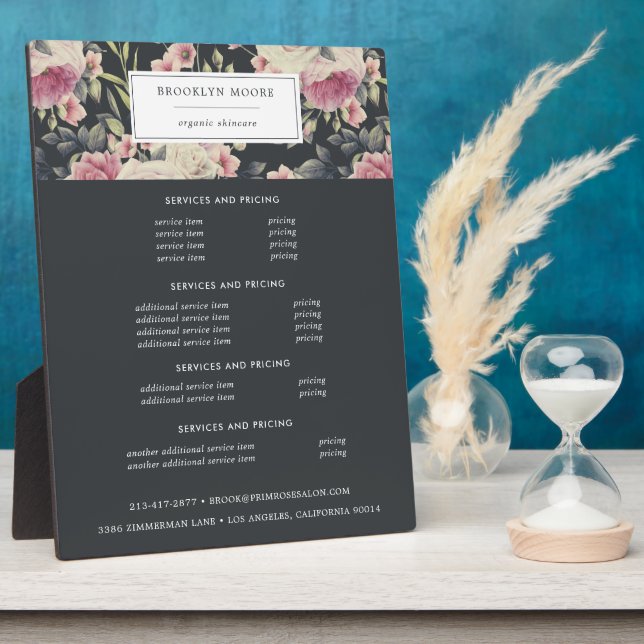 Placa de precios para el logotipo floral oscuro (Lado)