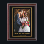 Placa de Sr. y de señora Gold Frame Wedding Photo<br><div class="desc">Sr. y señora elegantes Photo Plaque de la boda del marco del oro</div>