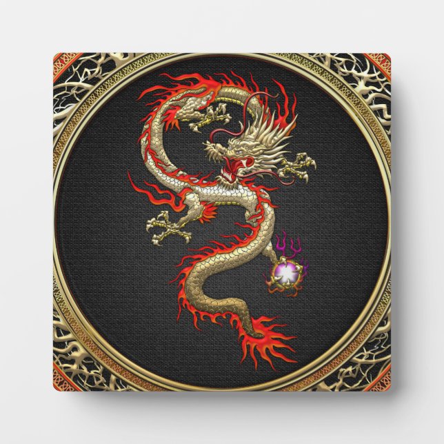 Placa Expositora [100] Dragón chino de oro Fucanglong (Frente)