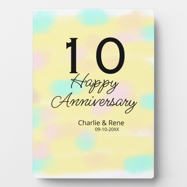 Placa Expositora 10 aniversario de boda nombre pastel amarillo retr (Frente)