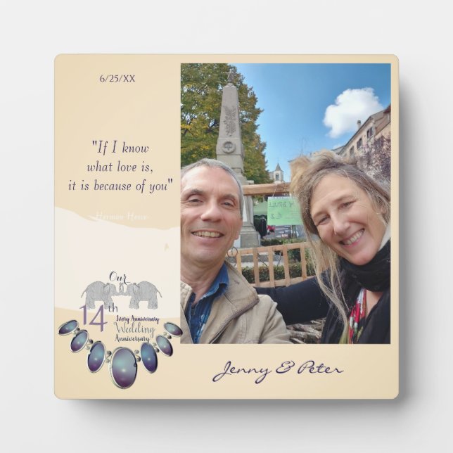 Placa Expositora 14° Aniversario de Boda de Marfil (Frente)