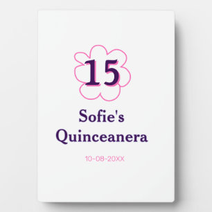 Placa Expositora 15.ª quinceañera feliz cumpleaños púrpura rosa