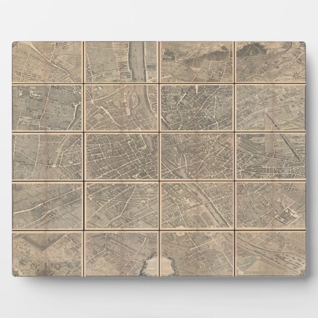 Placa Expositora 1739 Vista y Mapa turco de París Francia Bretez (Frente)