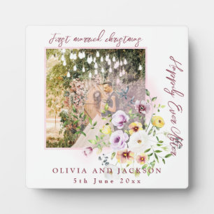 Placa Expositora 1 Foto de recién casados 1Texto rosado de Navidade