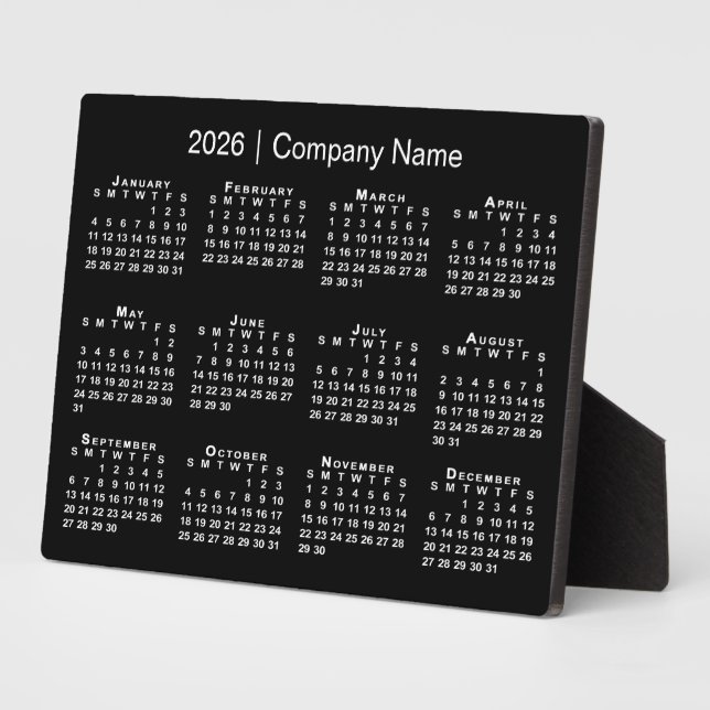 Placa Expositora 2026 Calendar Company Name Black Desktop (Lado)