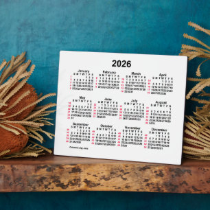 Placa Expositora 2026 White 52 Week Calendario de la mesa ISO de Ja