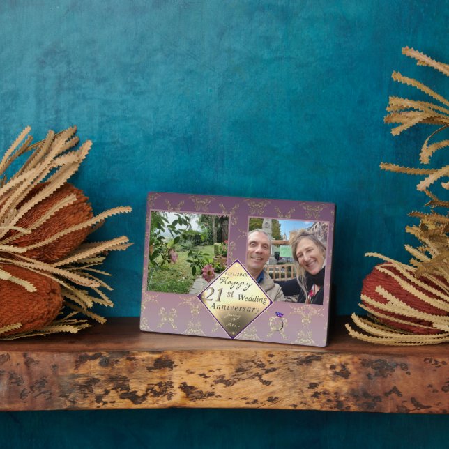 Placa Expositora 21 Aniversario Boda 2FotosBrass e Iolite (Lado)