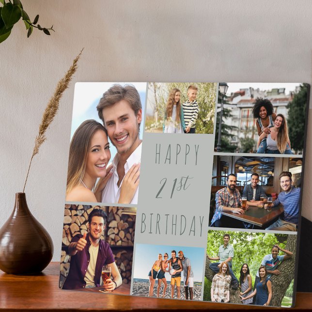 Placa Expositora 21 cumpleaños 7 Collage de fotos Neutral Dove Gris (Subido por el creador)