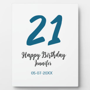 Placa Expositora 21 cumpleaños negrita letra azul simple mínimo