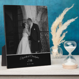 Placa Expositora 25° Aniversario de la Foto del Boda Plata Negra