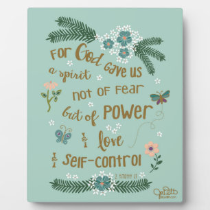 Placa Expositora 2 Timothy 1:7 Escritura con letras a mano