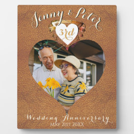 Placa Expositora 3ª Imagen de Cuero Aniversario de Boda Foto Corazó