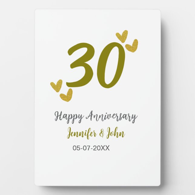 Placa Expositora 30 aniversario feliz aniversario gris dorado parej (Frente)