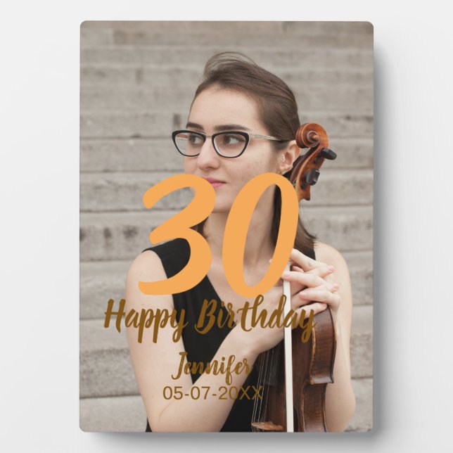 Placa Expositora 30th birthday add name date year white photo (Frente)