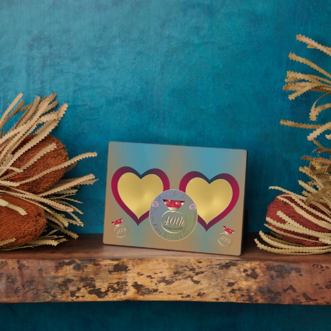 Placa Expositora 40.º aniversario del Boda de Ruby 2 fotos de coraz (Lado)