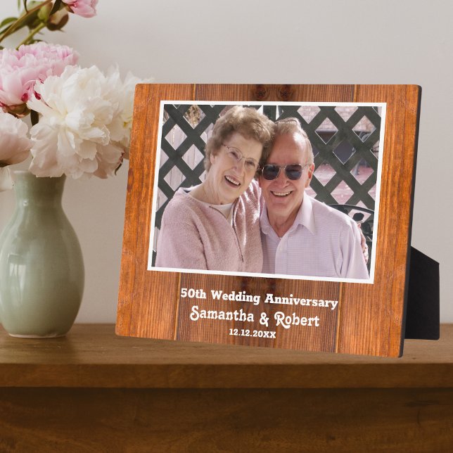 Placa Expositora 50.º Aniversario del Boda Dorado Foto Madera (50th Golden Wedding Anniversary Photo Plaque  to celabrate 50 years of togetherness.)