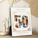Placa Expositora 50.º Boda Aniversario Collage de fotos de Oro Blan<br><div class="desc">Crea tu propio Collage de fotos de 50 Aniversario Boda con algunas de tus fotos favoritas de los últimos 50 años. Este elegante diseño blanco y dorado presenta un collage de fotos en forma de número 50 con un marco de estilo Art Déco y una tipografía de escritura ornamentada. La...</div>