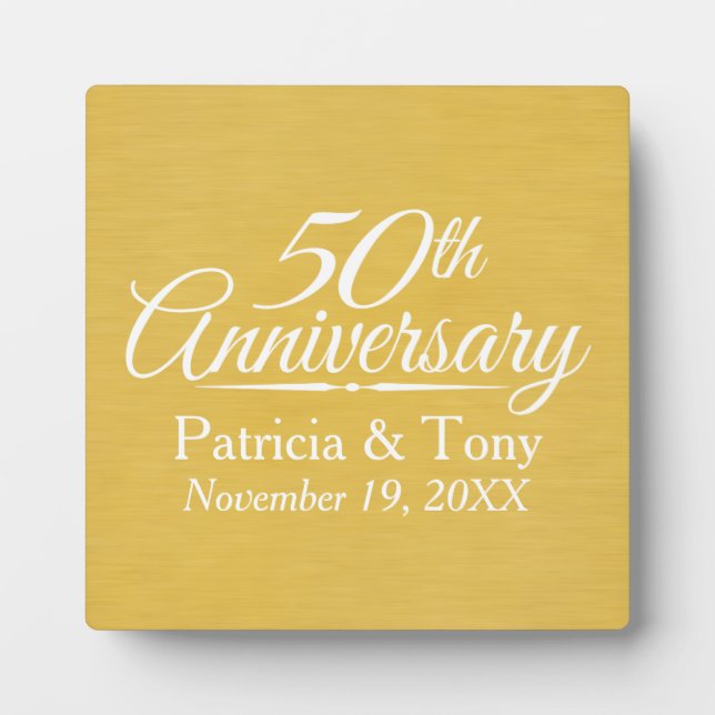 Placa Expositora 50 Aniversario de Boda Personalizado Dorado (Frente)