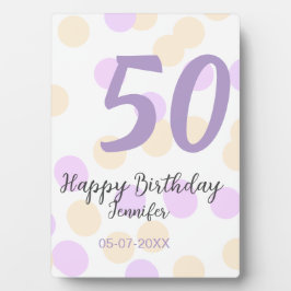 Placa Expositora 50th birthday add name date purple orange polkadot