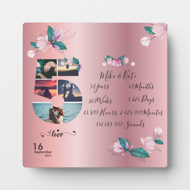 Placa Expositora 5.º Boda de compromiso Aniversario de la foto coll (Frente)