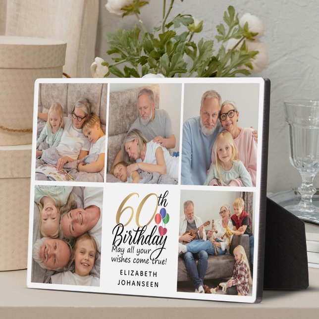 Placa Expositora 60th Birthday Script Photo Collage Modern Keepsake (Subido por el creador)