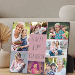 Placa Expositora 80.º cumpleaños 7 Collage de fotos Rosa<br><div class="desc">Di feliz cumpleaños 80 con una placa fotográfica personalizada. La plantilla de fotos está configurada para que añadas 7 de tus fotos favoritas que se muestran en un collage de fotos alrededor del saludo de cumpleaños. El texto simplemente dice "Feliz cumpleaños 80" en tipografía casual. "80" es realmente editable si...</div>
