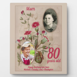 Placa Expositora 80.º Cumpleaños Floral Vintage Photo Keepsake