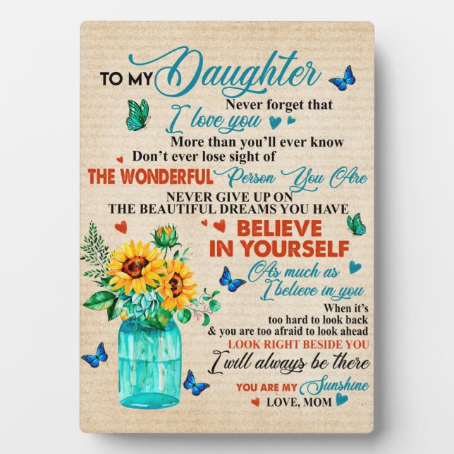 Placa Expositora A mi regalo de hija, a Butterfly Lover, a Sunflowe (Frente)