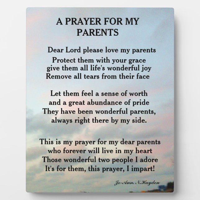 PLACA EXPOSITORA A PRAYER FOR MY PARENTS   (Frente)