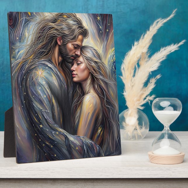 Placa Expositora Abrazo celeste Noche estrellada romántica (Lado)