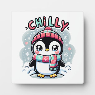 Placa Expositora Abrazo de bufanda nevada de pingüino helado