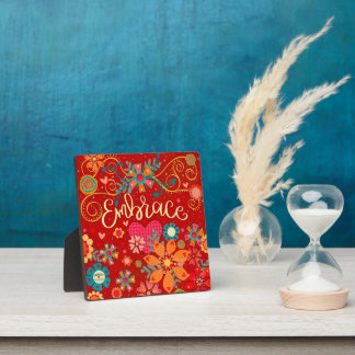 Placa Expositora Abrazo Inspirador Corazón Floral Bonito Rojo