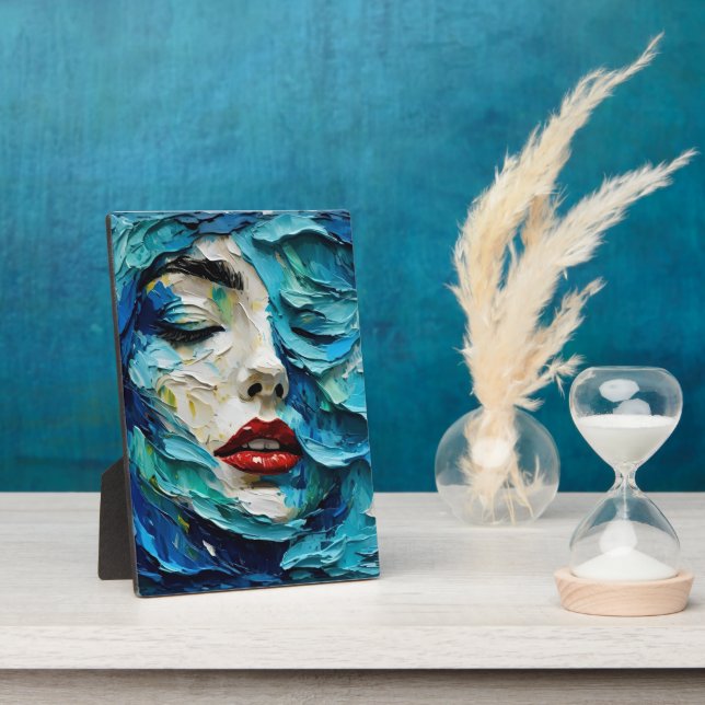 Placa Expositora Abstract art painting female face ocean waves (Lado)