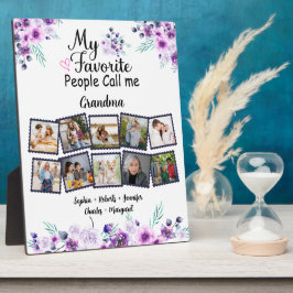 Placa Expositora Abuela con nombre y foto de nietos, flor morada