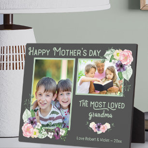 Placa Expositora Abuela más querida - Gris floral y foto verde