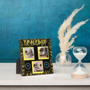 Placa Expositora Abuela Nietos Purpurinas de oro Collage de fotos